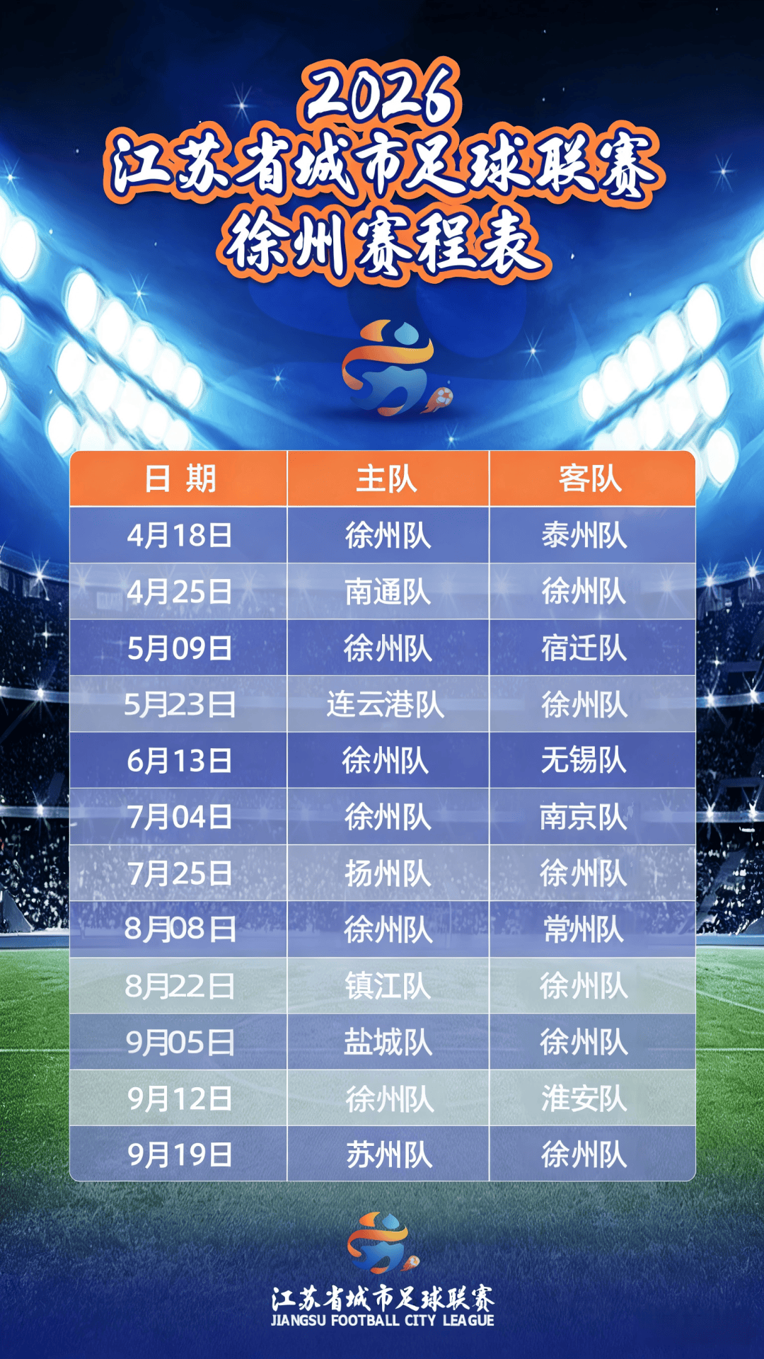 2026“苏超”徐州赛程表出炉！